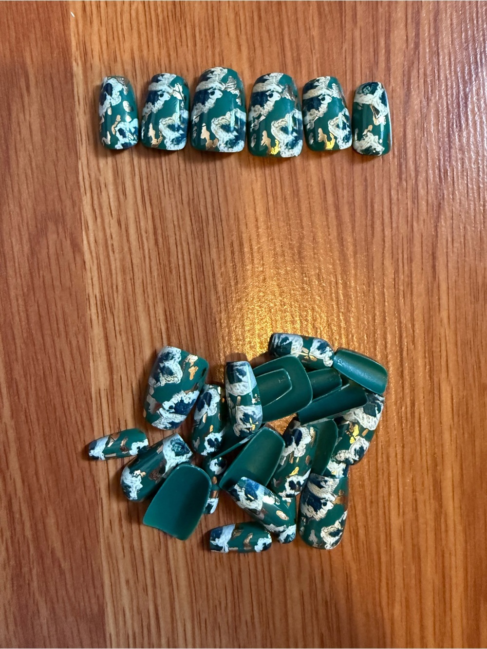 Emerald Marble Press-On Nails with Gold Veins - Ready-To-Wear Set